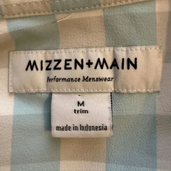 Mizzen+Main Mens Performance Menswear Plaid Short Sleeve Shirt Blue White Medium - Picture 4 of 8
